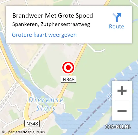 Locatie op kaart van de 112 melding: Brandweer Met Grote Spoed Naar Spankeren, Zutphensestraatweg op 13 juli 2022 18:45