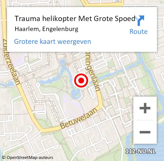 Locatie op kaart van de 112 melding: Trauma helikopter Met Grote Spoed Naar Haarlem, Engelenburg op 13 juli 2022 18:48