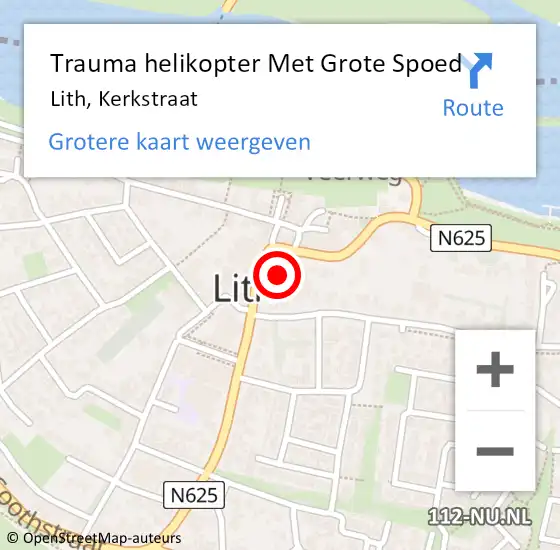 Locatie op kaart van de 112 melding: Trauma helikopter Met Grote Spoed Naar Lith, Kerkstraat op 13 juli 2022 19:07