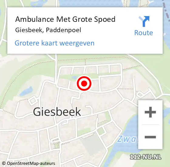 Locatie op kaart van de 112 melding: Ambulance Met Grote Spoed Naar Giesbeek, Paddenpoel op 13 juli 2022 19:55