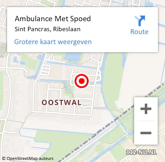 Locatie op kaart van de 112 melding: Ambulance Met Spoed Naar Sint Pancras, Ribeslaan op 13 juli 2022 20:00