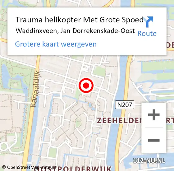 Locatie op kaart van de 112 melding: Trauma helikopter Met Grote Spoed Naar Waddinxveen, Jan Dorrekenskade-Oost op 13 juli 2022 20:38