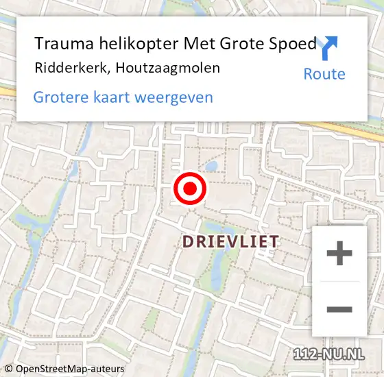 Locatie op kaart van de 112 melding: Trauma helikopter Met Grote Spoed Naar Ridderkerk, Houtzaagmolen op 13 juli 2022 20:41