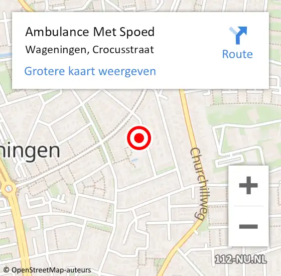 Locatie op kaart van de 112 melding: Ambulance Met Spoed Naar Wageningen, Crocusstraat op 13 juli 2022 20:49