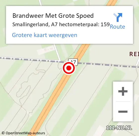 Locatie op kaart van de 112 melding: Brandweer Met Grote Spoed Naar Smallingerland, A7 hectometerpaal: 159 op 13 juli 2022 21:18