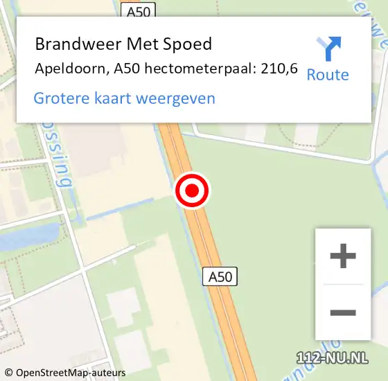 Locatie op kaart van de 112 melding: Brandweer Met Spoed Naar Apeldoorn, A50 hectometerpaal: 210,6 op 13 juli 2022 21:38