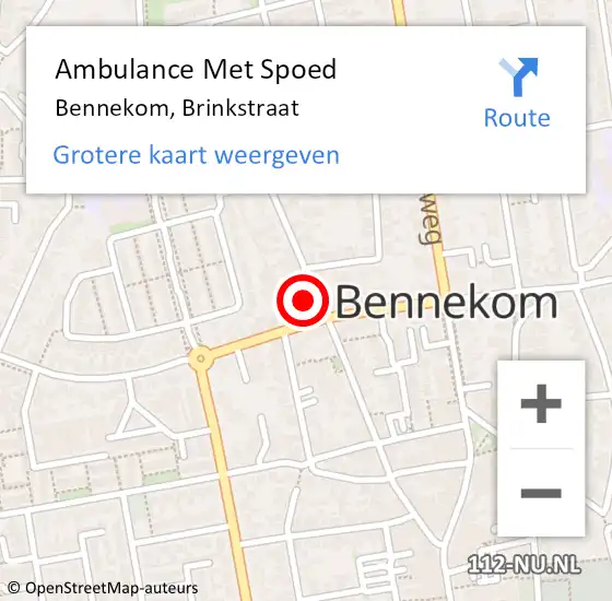 Locatie op kaart van de 112 melding: Ambulance Met Spoed Naar Bennekom, Brinkstraat op 13 juli 2022 21:43