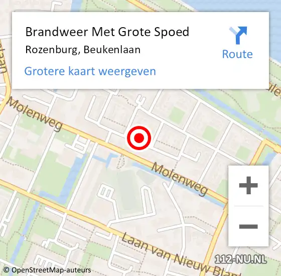 Locatie op kaart van de 112 melding: Brandweer Met Grote Spoed Naar Rozenburg, Beukenlaan op 13 juli 2022 21:45