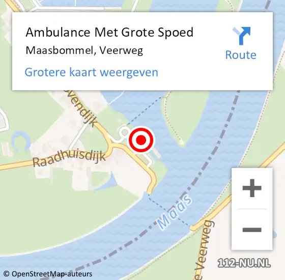 Locatie op kaart van de 112 melding: Ambulance Met Grote Spoed Naar Maasbommel, Veerweg op 13 juli 2022 21:52