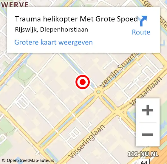 Locatie op kaart van de 112 melding: Trauma helikopter Met Grote Spoed Naar Rijswijk, Diepenhorstlaan op 13 juli 2022 22:19