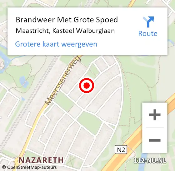 Locatie op kaart van de 112 melding: Brandweer Met Grote Spoed Naar Maastricht, Kasteel Walburglaan op 13 juli 2022 22:21