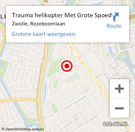 Locatie op kaart van de 112 melding: Trauma helikopter Met Grote Spoed Naar Zwolle, Rozeboomlaan op 13 juli 2022 22:29