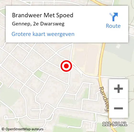 Locatie op kaart van de 112 melding: Brandweer Met Spoed Naar Gennep, 2e Dwarsweg op 13 juli 2022 22:51