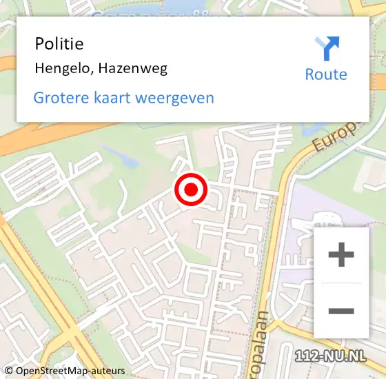 Locatie op kaart van de 112 melding: Politie Hengelo, Hazenweg op 13 juli 2022 23:00