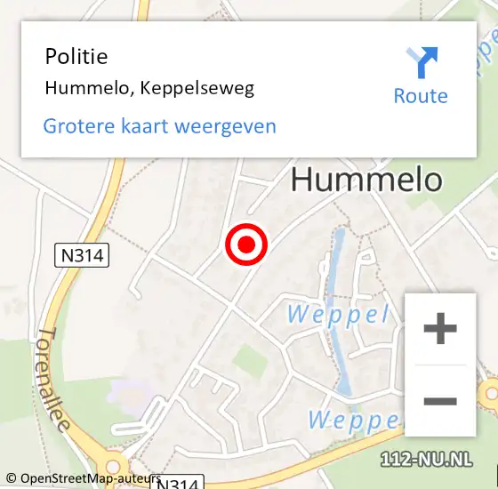 Locatie op kaart van de 112 melding: Politie Hummelo, Keppelseweg op 13 juli 2022 23:37