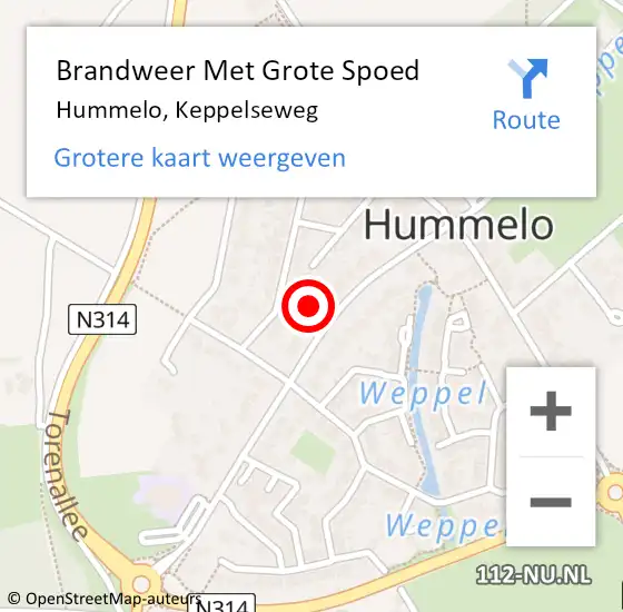 Locatie op kaart van de 112 melding: Brandweer Met Grote Spoed Naar Hummelo, Keppelseweg op 13 juli 2022 23:38