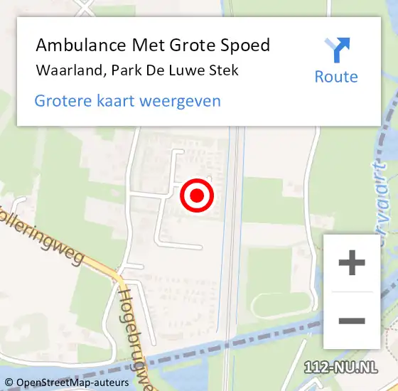 Locatie op kaart van de 112 melding: Ambulance Met Grote Spoed Naar Waarland, Park De Luwe Stek op 13 juli 2022 23:43