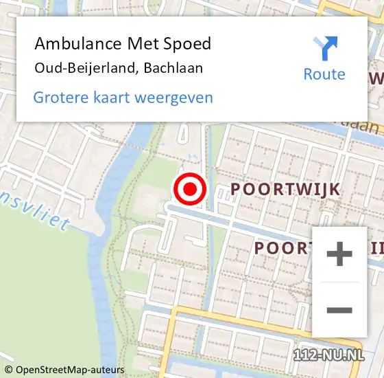 Locatie op kaart van de 112 melding: Ambulance Met Spoed Naar Oud-Beijerland, Bachlaan op 13 juli 2022 23:52