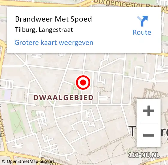 Locatie op kaart van de 112 melding: Brandweer Met Spoed Naar Tilburg, Langestraat op 13 juli 2022 23:54