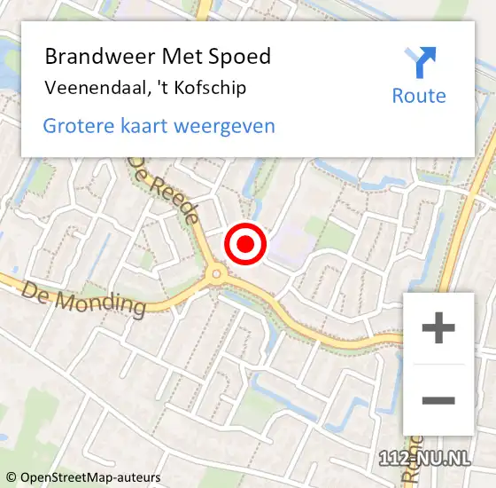 Locatie op kaart van de 112 melding: Brandweer Met Spoed Naar Veenendaal, 't Kofschip op 14 juli 2022 00:08