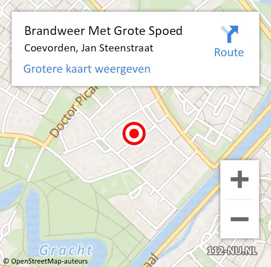 Locatie op kaart van de 112 melding: Brandweer Met Grote Spoed Naar Coevorden, Jan Steenstraat op 14 juli 2022 01:11