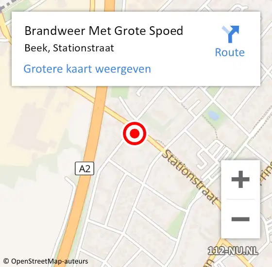 Locatie op kaart van de 112 melding: Brandweer Met Grote Spoed Naar Beek, Stationstraat op 14 juli 2022 02:54