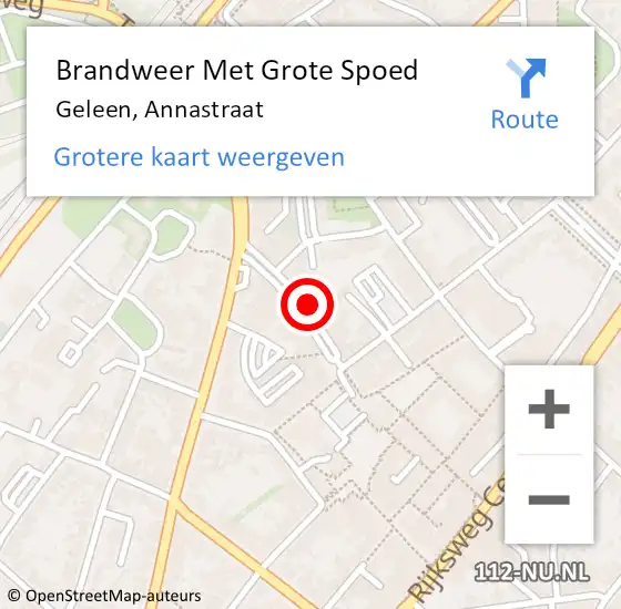 Locatie op kaart van de 112 melding: Brandweer Met Grote Spoed Naar Geleen, Annastraat op 14 juli 2022 02:56