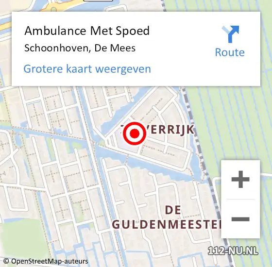 Locatie op kaart van de 112 melding: Ambulance Met Spoed Naar Schoonhoven, De Mees op 14 juli 2022 02:58