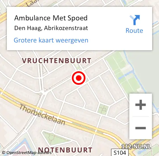 Locatie op kaart van de 112 melding: Ambulance Met Spoed Naar Den Haag, Abrikozenstraat op 14 juli 2022 04:29