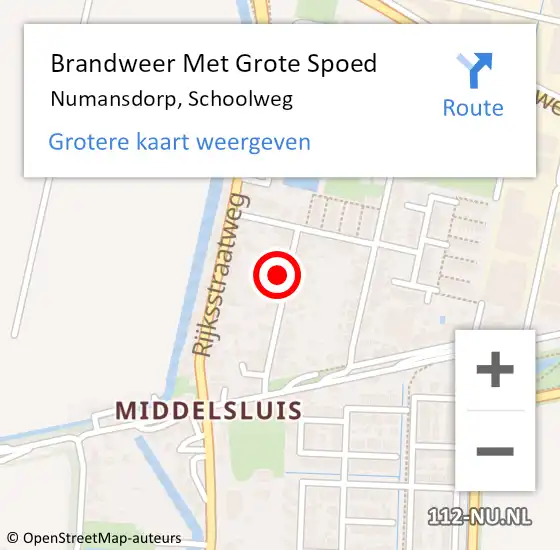 Locatie op kaart van de 112 melding: Brandweer Met Grote Spoed Naar Numansdorp, Schoolweg op 14 juli 2022 04:59