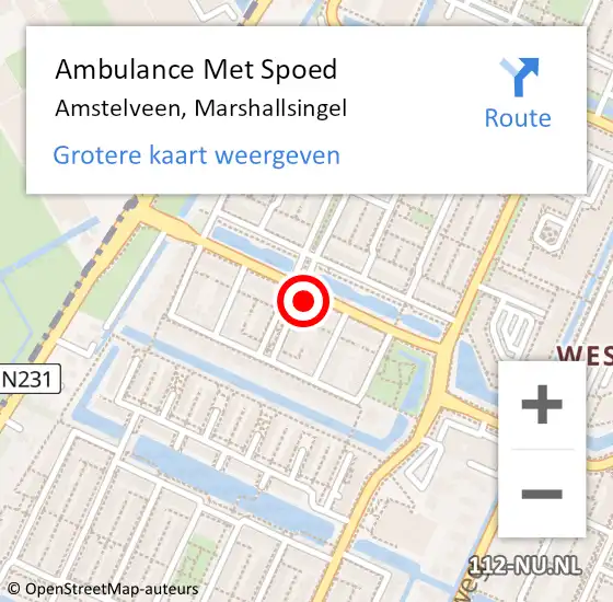 Locatie op kaart van de 112 melding: Ambulance Met Spoed Naar Amstelveen, Marshallsingel op 14 juli 2022 05:00