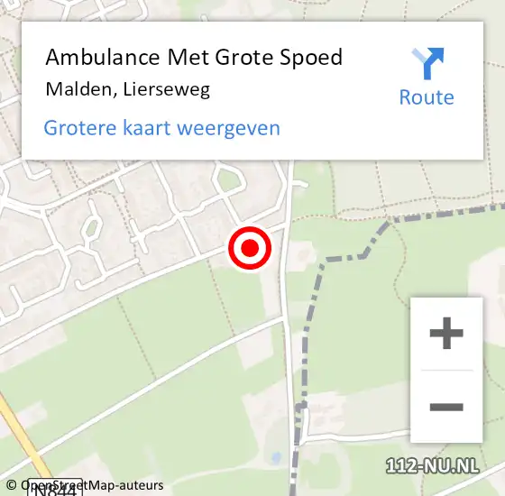 Locatie op kaart van de 112 melding: Ambulance Met Grote Spoed Naar Malden, Lierseweg op 23 juli 2014 08:39