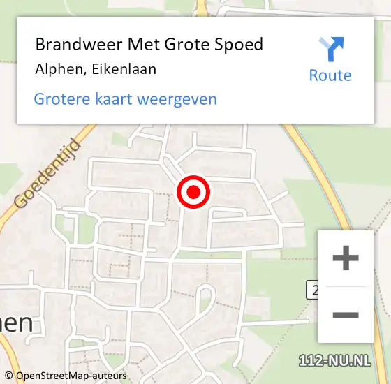 Locatie op kaart van de 112 melding: Brandweer Met Grote Spoed Naar Alphen, Eikenlaan op 14 juli 2022 05:28