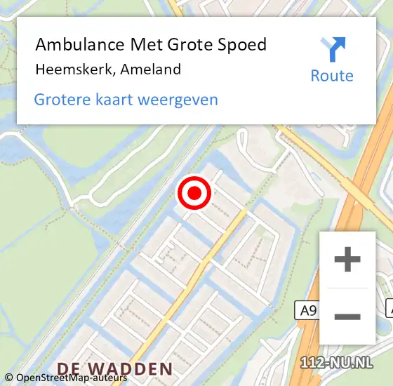 Locatie op kaart van de 112 melding: Ambulance Met Grote Spoed Naar Heemskerk, Ameland op 14 juli 2022 05:30