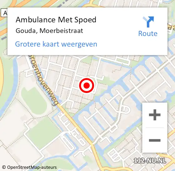 Locatie op kaart van de 112 melding: Ambulance Met Spoed Naar Gouda, Moerbeistraat op 14 juli 2022 05:32