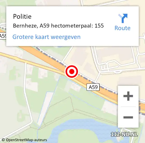 Locatie op kaart van de 112 melding: Politie Bernheze, A59 hectometerpaal: 155 op 14 juli 2022 06:15