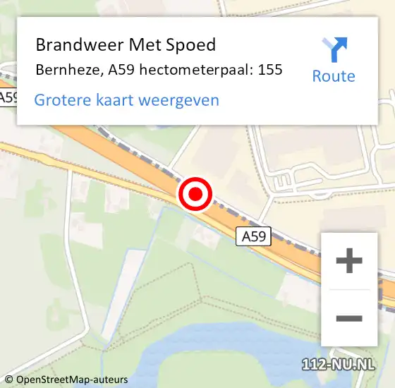 Locatie op kaart van de 112 melding: Brandweer Met Spoed Naar Bernheze, A59 hectometerpaal: 155 op 14 juli 2022 06:52