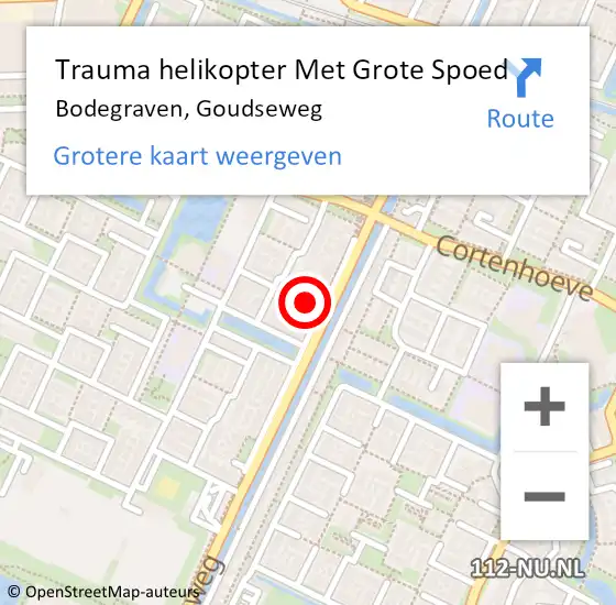 Locatie op kaart van de 112 melding: Trauma helikopter Met Grote Spoed Naar Bodegraven, Goudseweg op 14 juli 2022 06:55