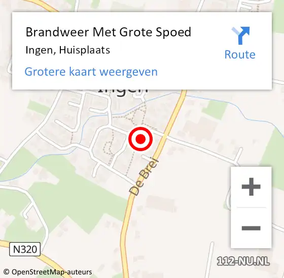 Locatie op kaart van de 112 melding: Brandweer Met Grote Spoed Naar Ingen, Huisplaats op 14 juli 2022 07:04