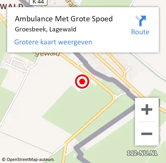 Locatie op kaart van de 112 melding: Ambulance Met Grote Spoed Naar Groesbeek, Lagewald op 14 juli 2022 07:26