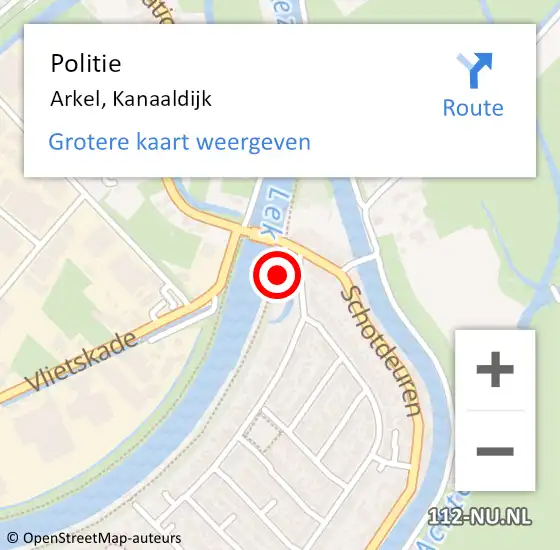 Locatie op kaart van de 112 melding: Politie Arkel, Kanaaldijk op 14 juli 2022 07:31