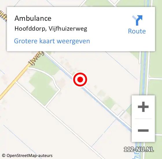 Locatie op kaart van de 112 melding: Ambulance Hoofddorp, Vijfhuizerweg op 14 juli 2022 07:43