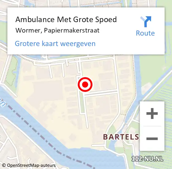 Locatie op kaart van de 112 melding: Ambulance Met Grote Spoed Naar Wormer, Papiermakerstraat op 14 juli 2022 08:22