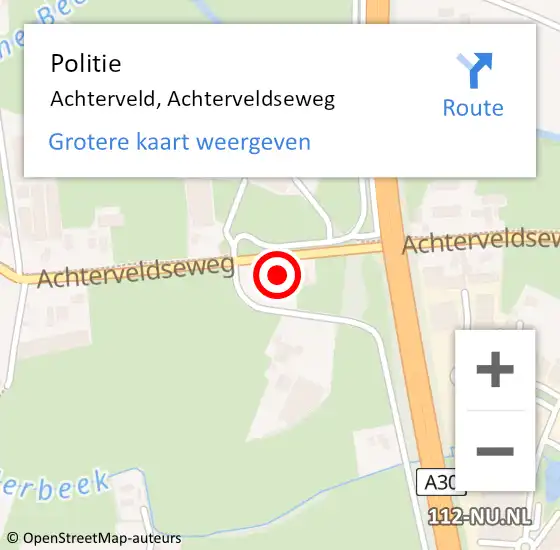 Locatie op kaart van de 112 melding: Politie Achterveld, Achterveldseweg op 14 juli 2022 08:32
