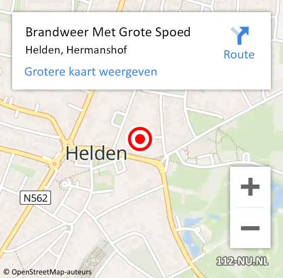 Locatie op kaart van de 112 melding: Brandweer Met Grote Spoed Naar Helden, Hermanshof op 14 juli 2022 08:39