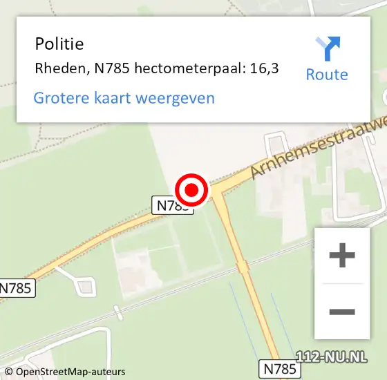 Locatie op kaart van de 112 melding: Politie Rheden, N785 hectometerpaal: 16,3 op 14 juli 2022 08:46