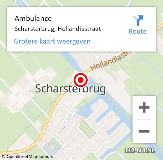 Locatie op kaart van de 112 melding: Ambulance Scharsterbrug, Hollandiastraat op 14 juli 2022 09:00