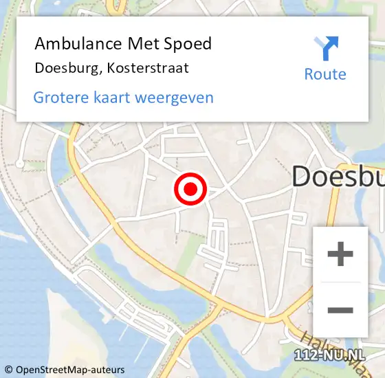 Locatie op kaart van de 112 melding: Ambulance Met Spoed Naar Doesburg, Kosterstraat op 14 juli 2022 09:29