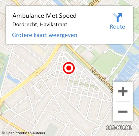 Locatie op kaart van de 112 melding: Ambulance Met Spoed Naar Dordrecht, Havikstraat op 14 juli 2022 09:35