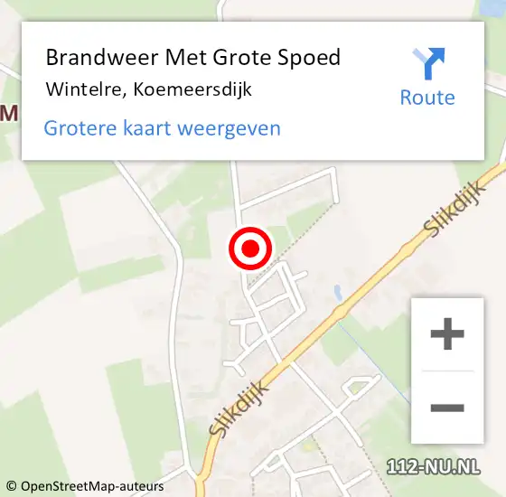 Locatie op kaart van de 112 melding: Brandweer Met Grote Spoed Naar Wintelre, Koemeersdijk op 14 juli 2022 09:59